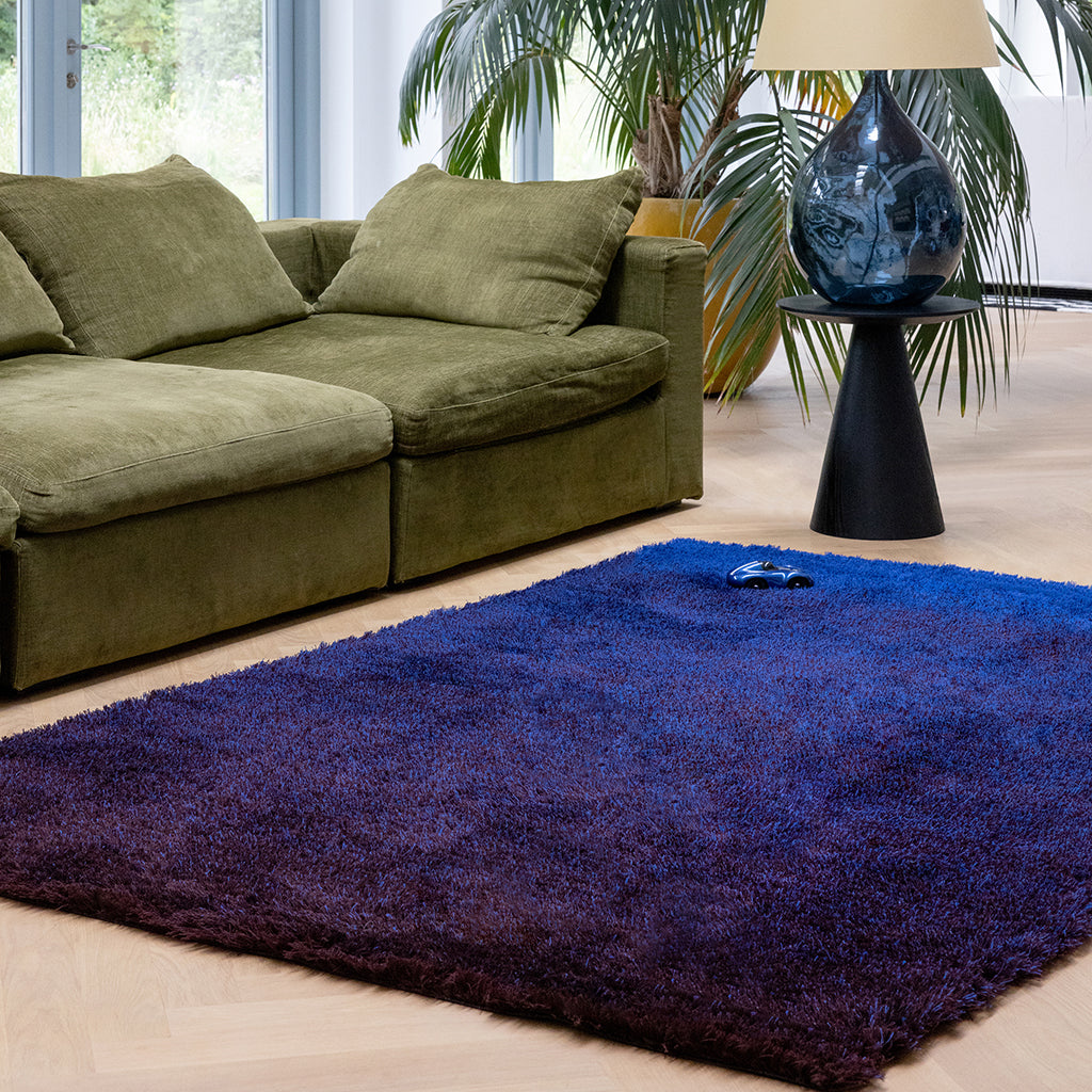 Blue Handcrafted Microfiber Solid Super Soft Shaggy Carpet