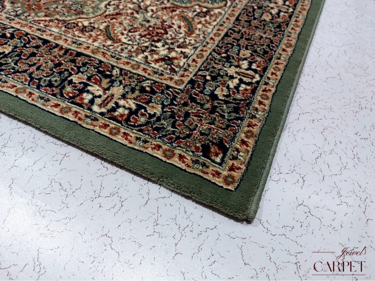 Green Persian Wool Traditional Heavy Anti Skid Carpet