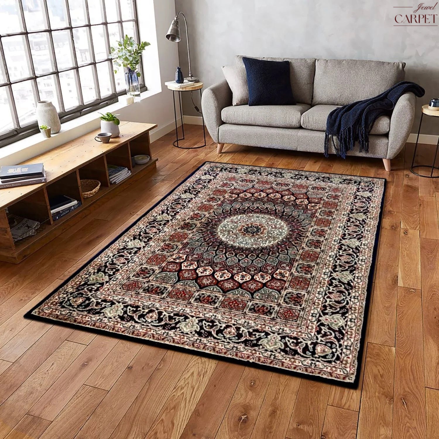 Navy Blue Persian Wool Traditional Heavy Anti Skid Rug For Living Room & Bed Room