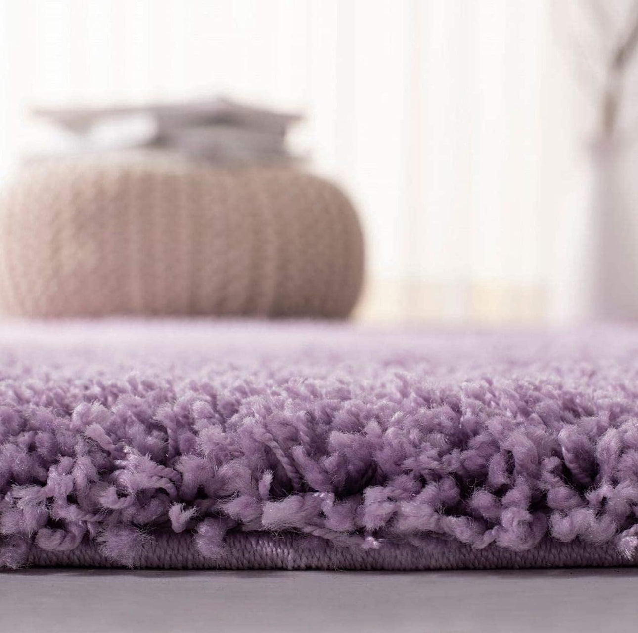 Light Purple Handcrafted Round Solid Microfiber Plush Anti Skid Shaggy Carpet