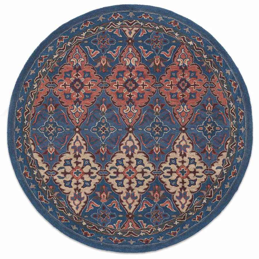 FEMAR-C5 Blue Traditional Hand Tufted Woollen Round Rug