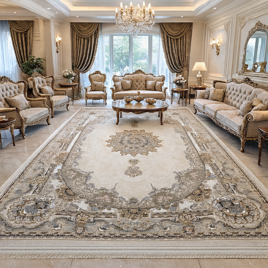 Aleesya Iranian Imported Cream Silk Blend Rug 1500 Reeds