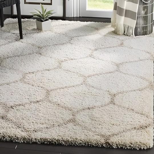 Beige Handcrafted Super Soft Microfiber Moroccan Shaggy Carpet