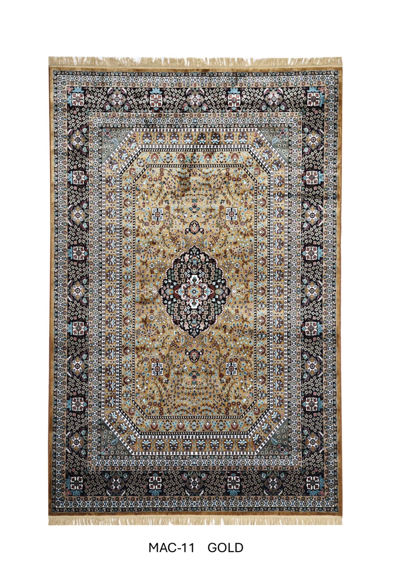 Gold Persian Silk Carpet For Living Room & Bedroom Anti Skid Heavy Rug