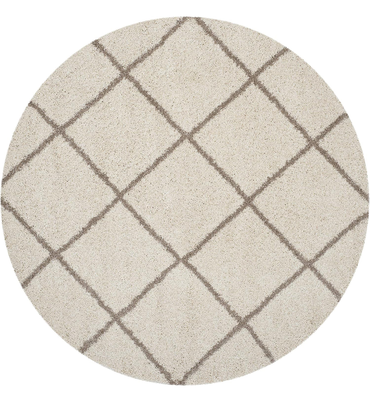 Ivory & Beige Round Trellis Microfiber Super Soft Anti Skid Shaggy Rug