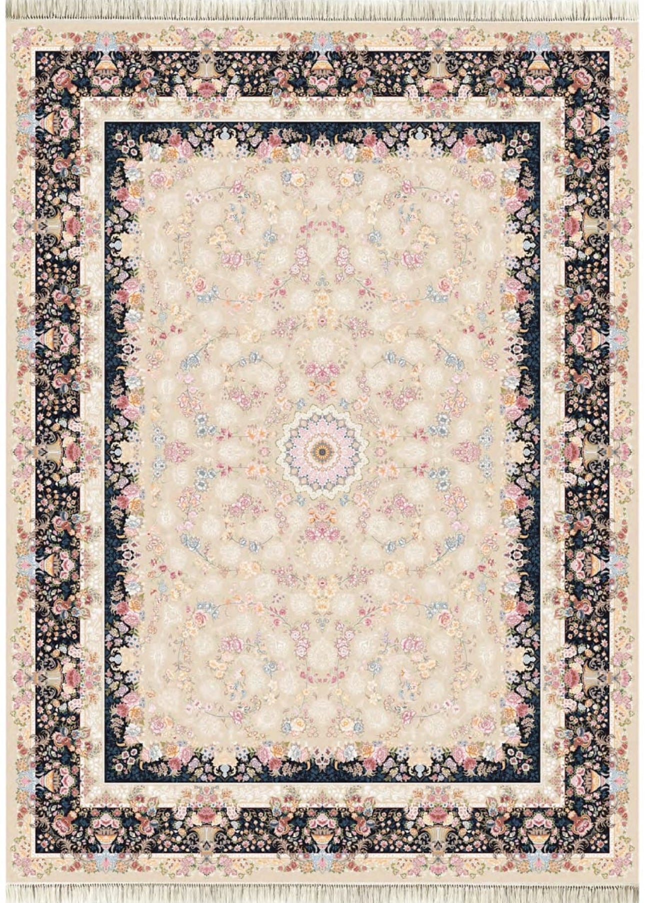 Haniya Iranian Imported Cream Silk Blend Rug 1500 Reeds