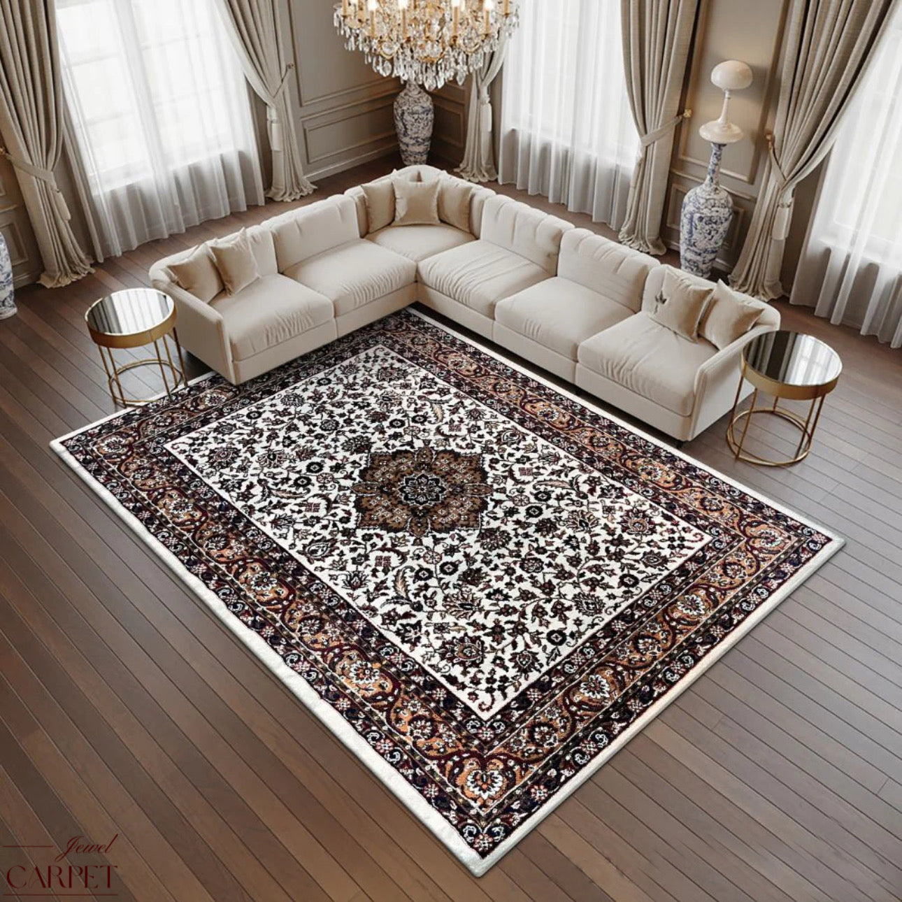 White Persian Wool Traditional Heavy Anti Skid Carpet For Living Room & Bed Room