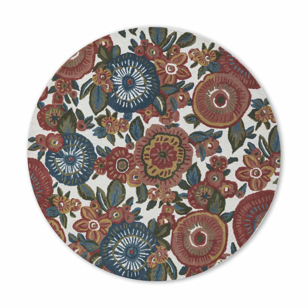 Brodieb Multicolor Floral Hand Tufted Woollen Round Rug