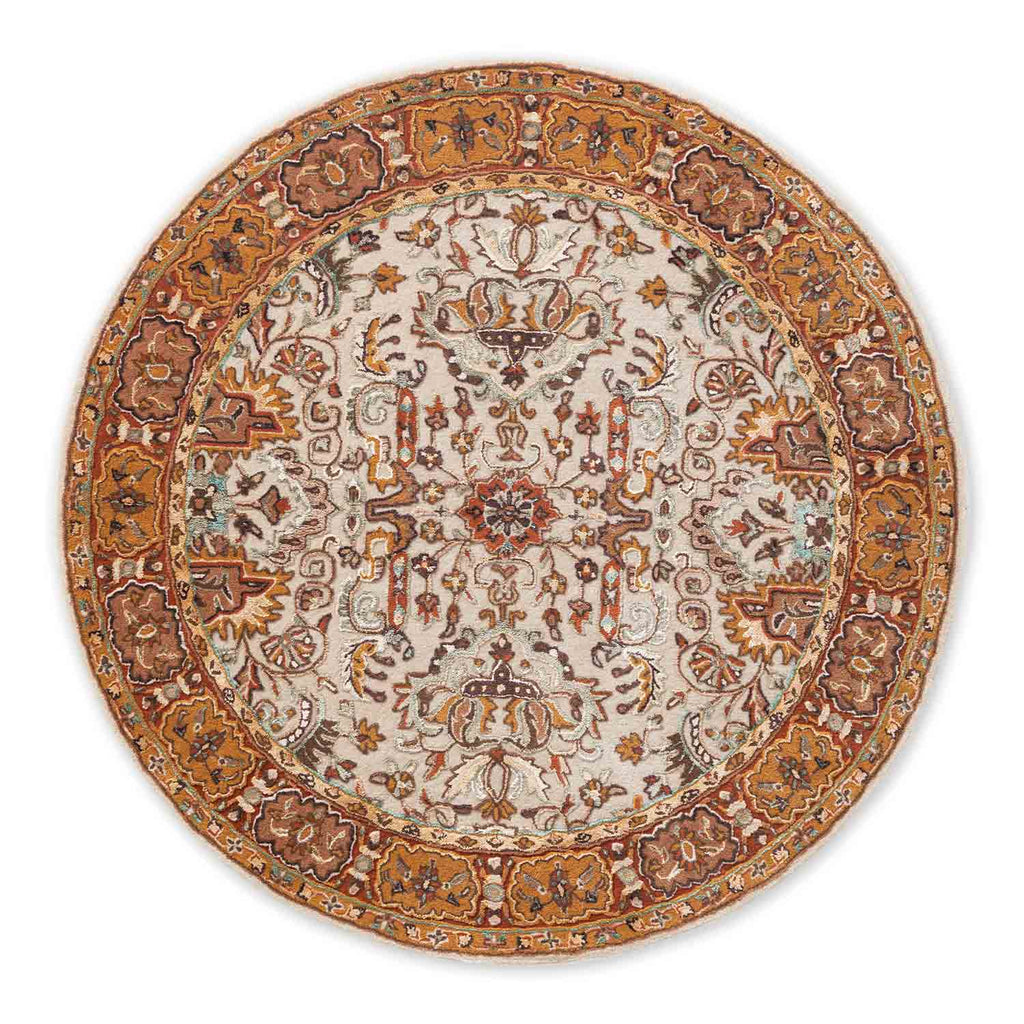 Negin Beige & Rust Traditional Hand Tufted Woollen Round Rug