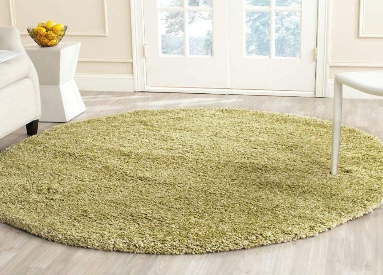 Pastel Green Handcrafted Round Solid Microfiber Plush Anti Skid Shaggy Carpet