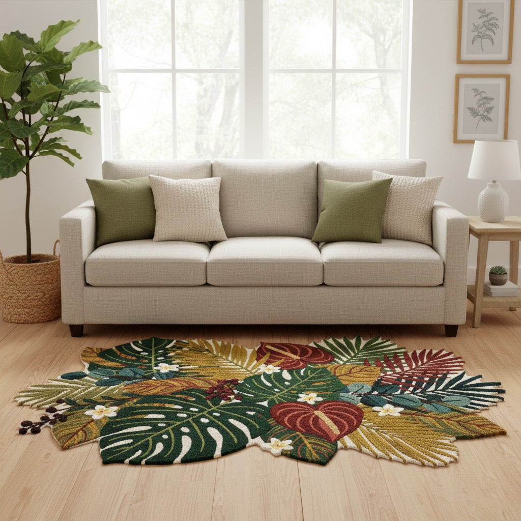 Monstera Bouquet New Zealand Wool Hand Tufted Rug