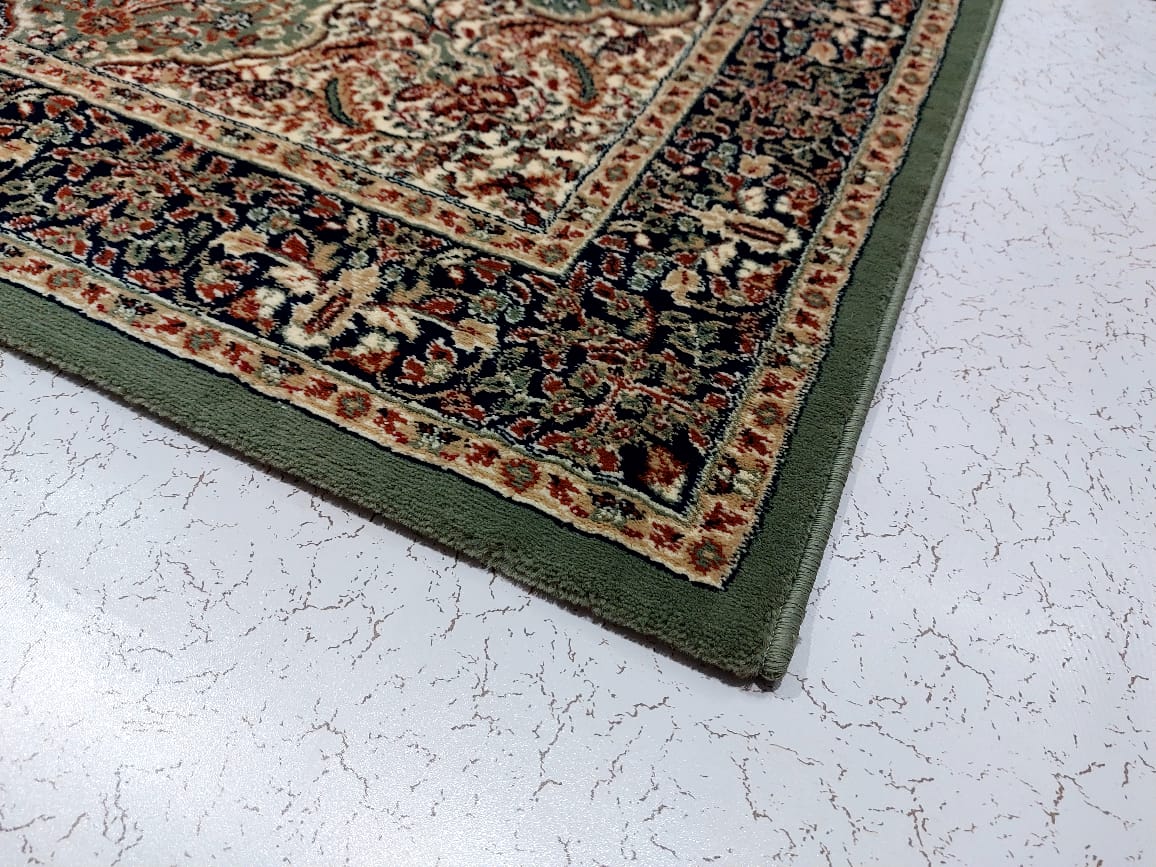 Green Persian Wool Traditional Anti Skid Heavy Carpet For Living Room & Bed Room