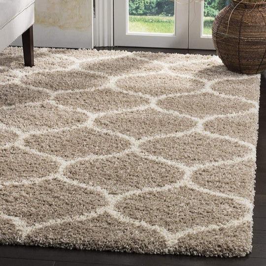 Cream & Beige Handcrafted Super Soft Microfiber Moroccan Shaggy Carpet