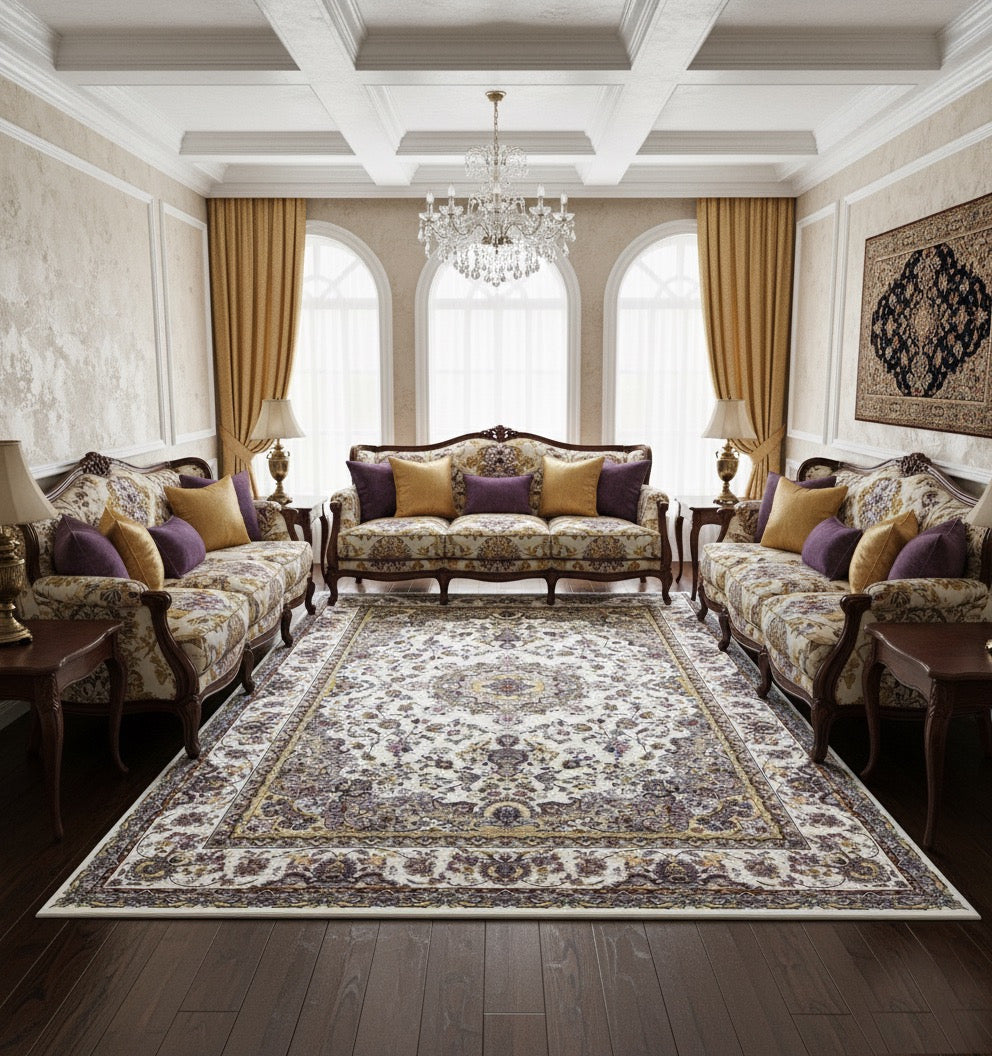 Naureen Iranian Imported White Rug 1500 Reeds