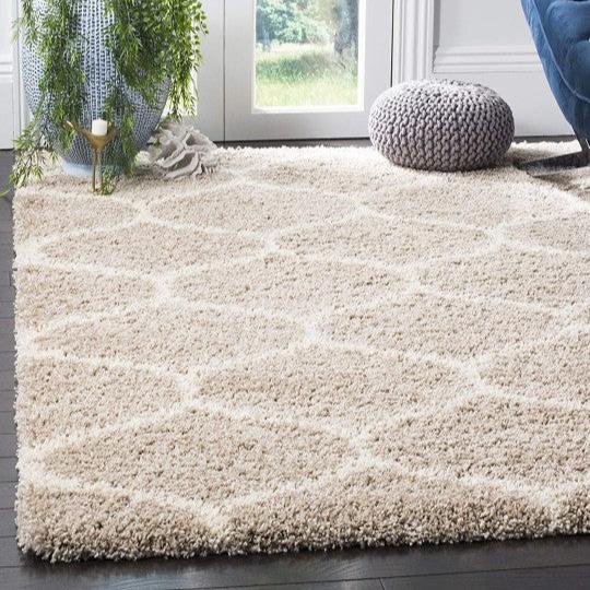 Cream & Beige Handcrafted Super Soft Microfiber Moroccan Shaggy Carpet