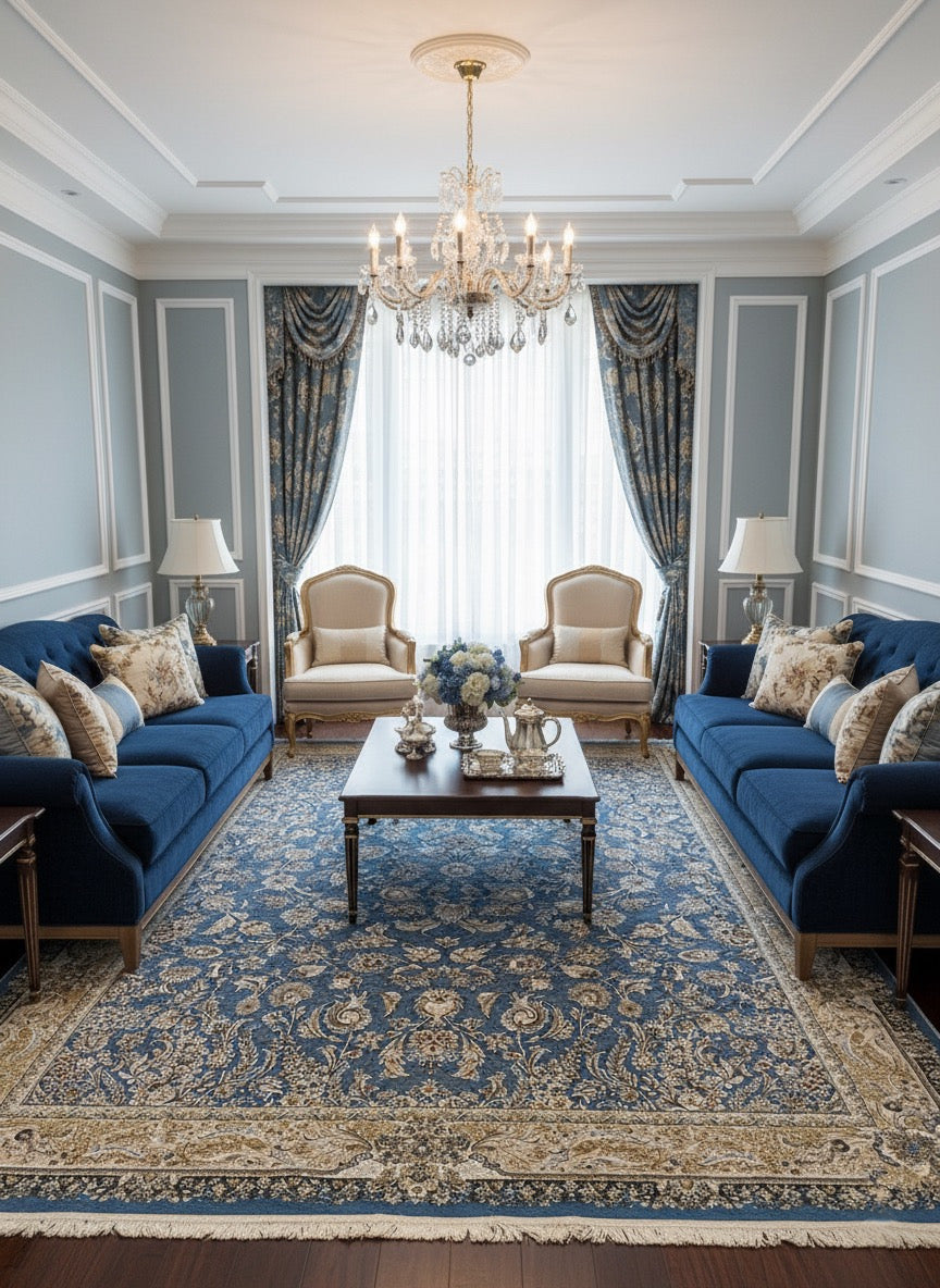 Delaram Iranian Imported  Blue  Silk Blend Rug 1500 Reeds