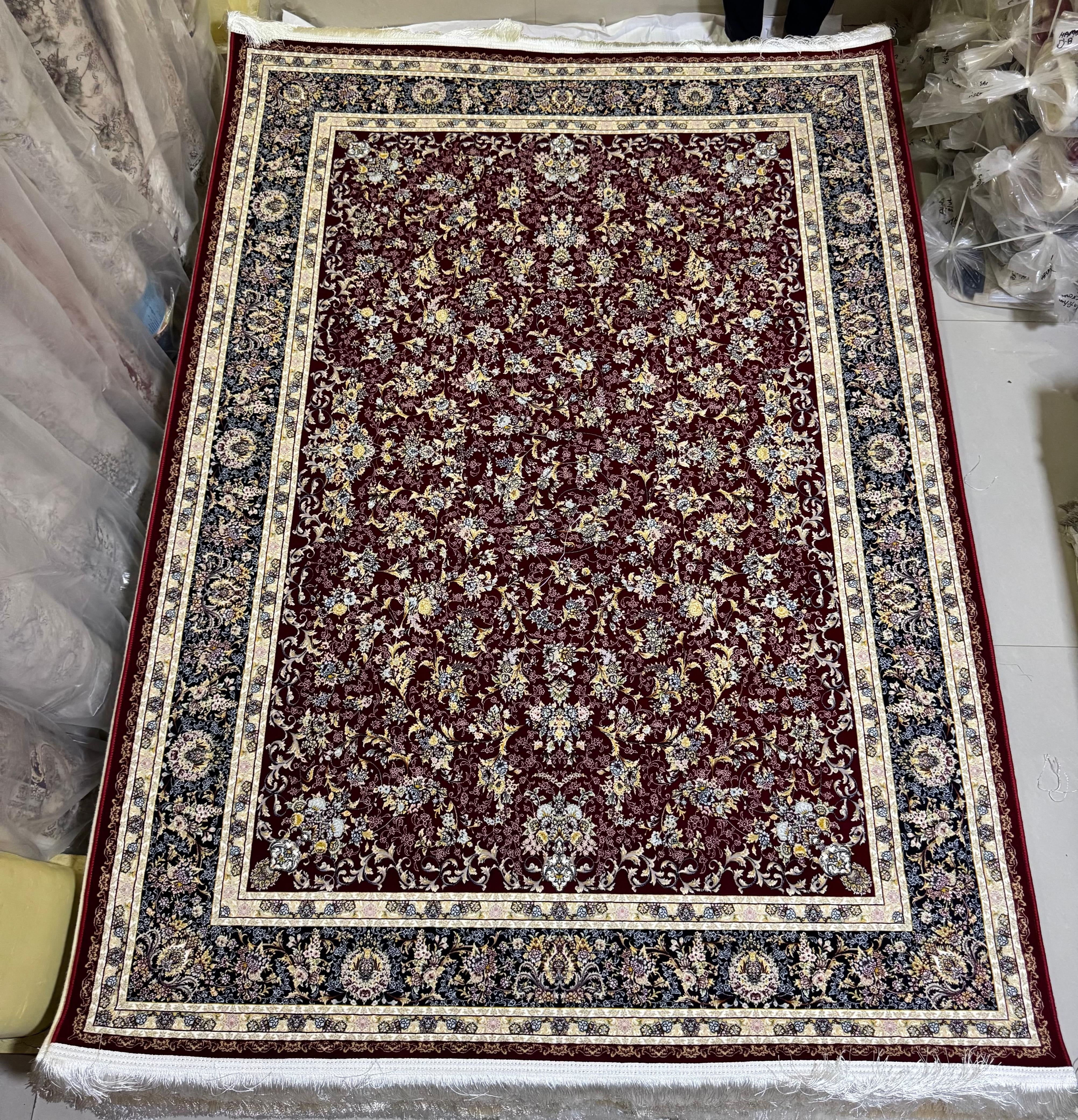 Zunaira Burgundy Iranian Imported White Rug 1500 Reeds