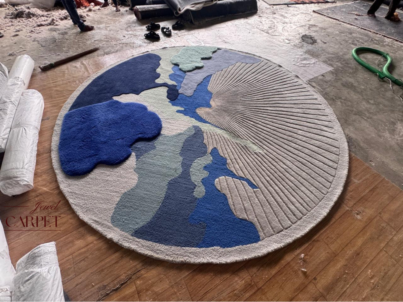 Cobalt Threads Hand Tufted Area Rug Irregular Shape Carpet