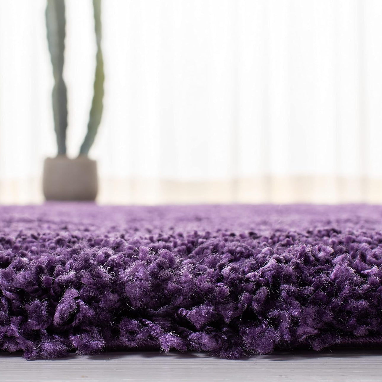 Purple Handcrafted Round Solid Microfiber Plush Anti Skid Shaggy Carpet