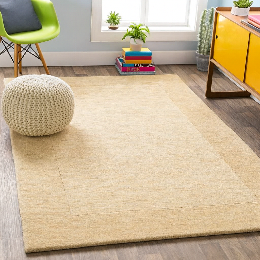 Hand Tufted Light Beige Geometric Wool Carpet For Living Room & Bed Room