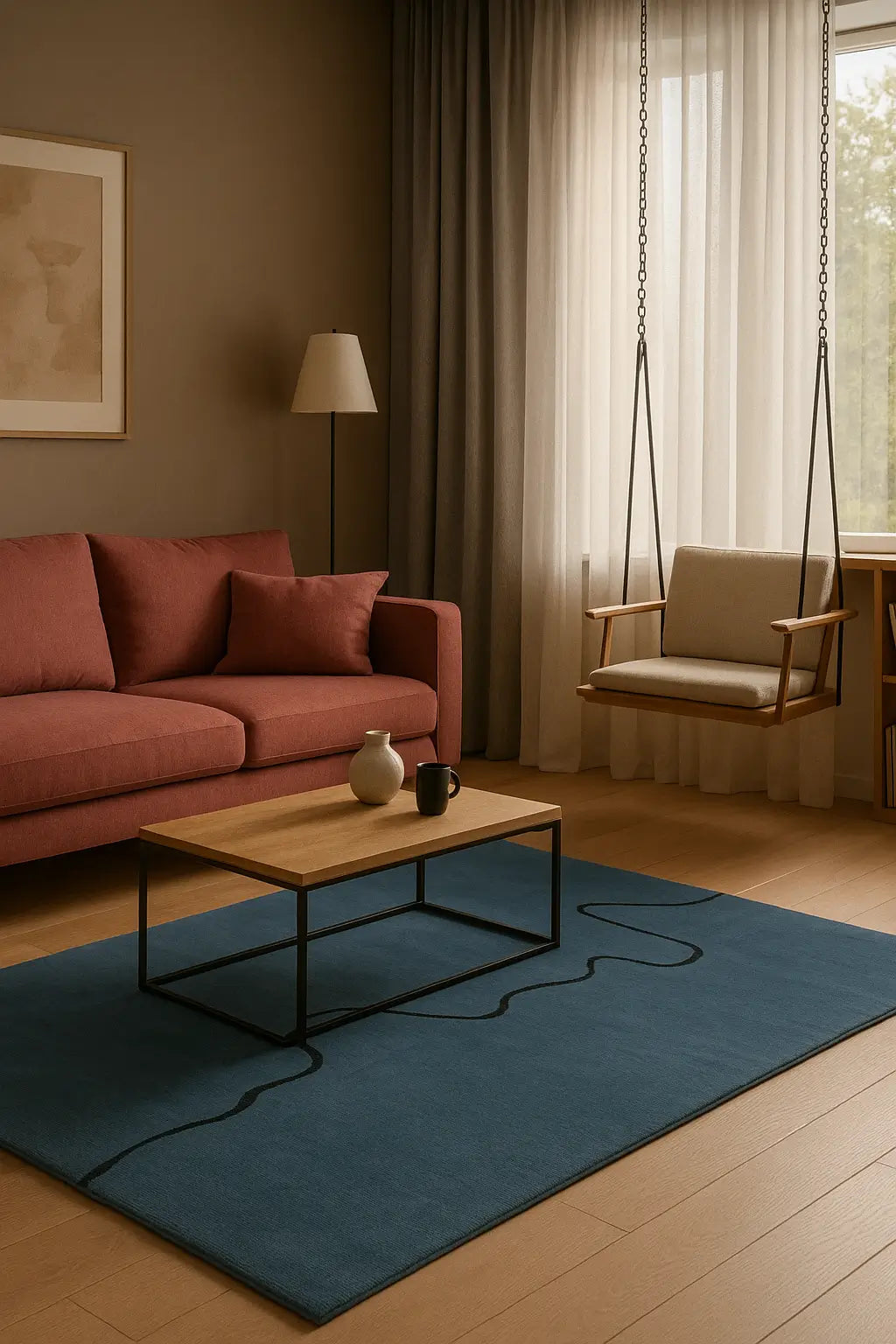 Teal Line New Zealand Wool & Silk Rug