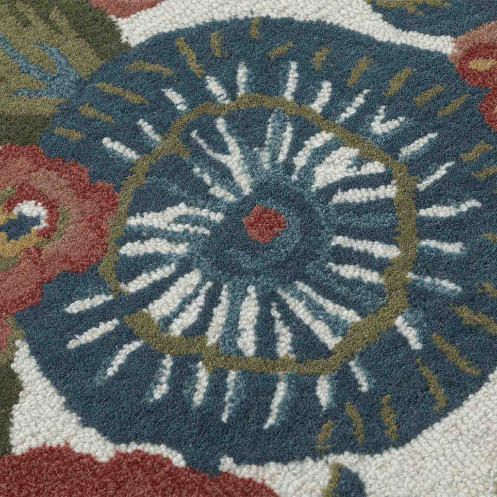 Brodieb Multicolor Floral Hand Tufted Woollen Round Rug