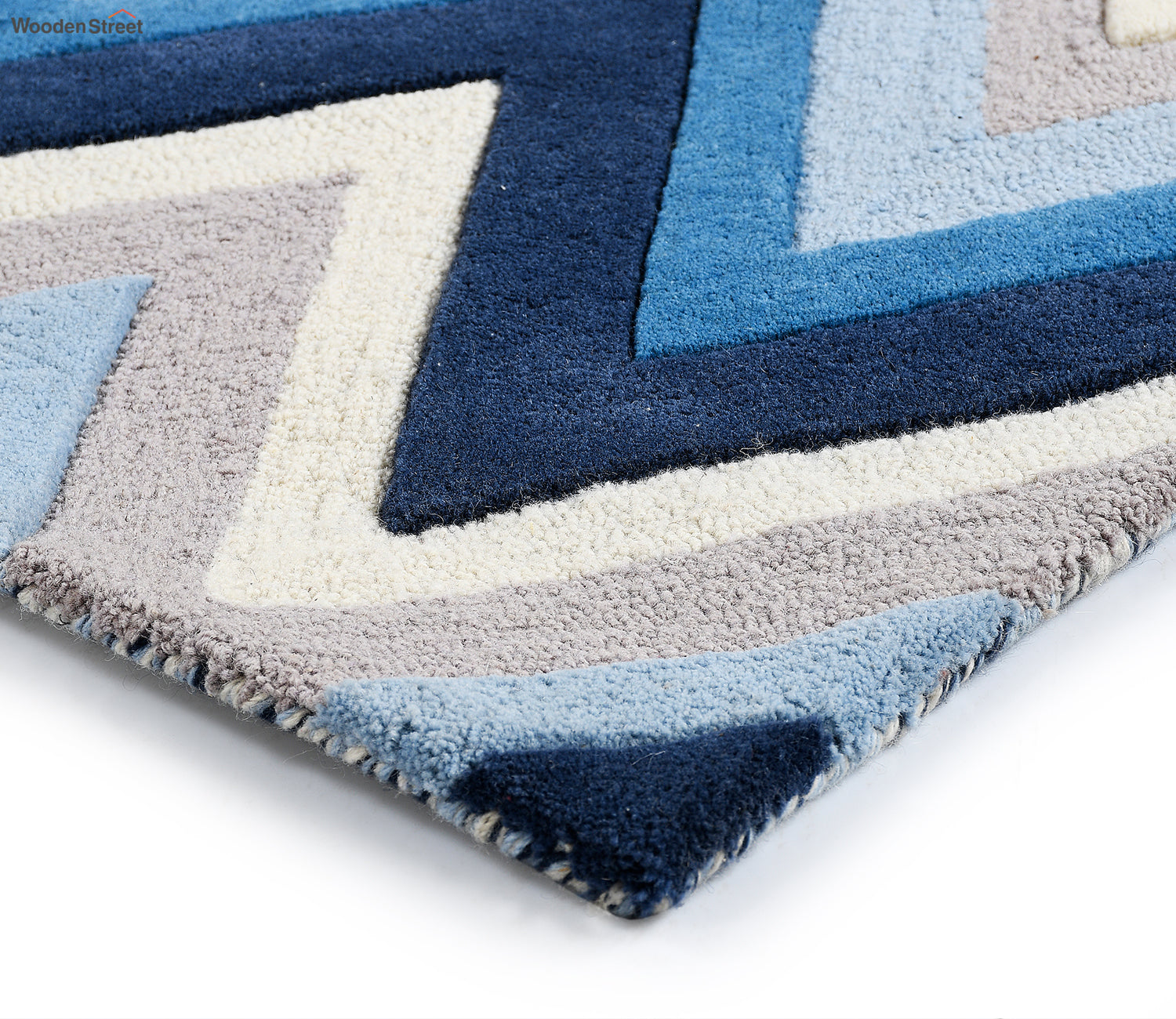 Hand Tufted Blue Multi Coloured Wool Carpet For Bed Room & Living Room