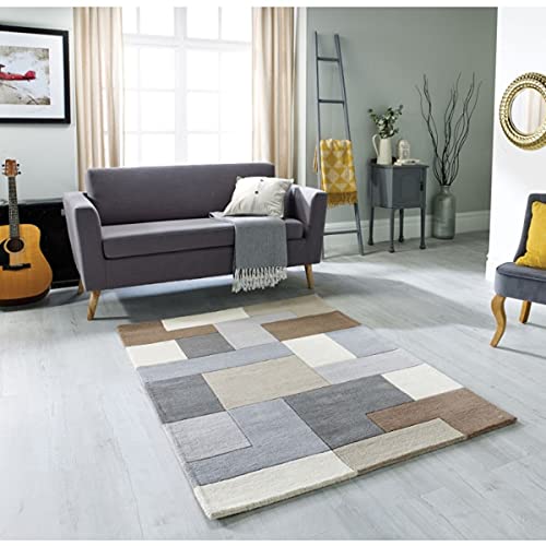 Grey & Ivory Multi Coloured Cube Hand Tufted Wool Rug