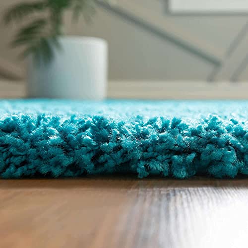 Turqoise Handcrafted Round Solid Microfiber Plush Anti Skid Shaggy Carpet