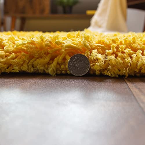 Yellow Handcrafted Round Solid Microfiber Plush Anti Skid Shaggy Carpet