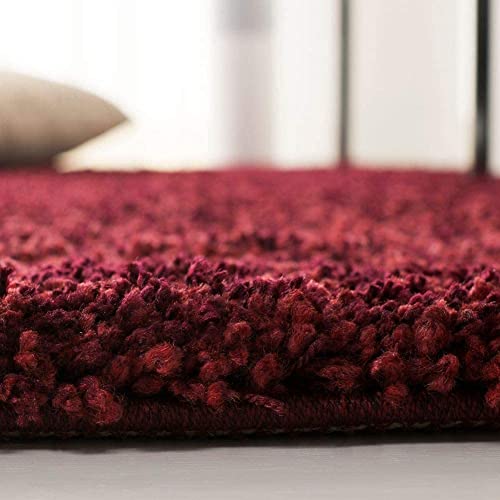 Maroon Handcrafted Round Solid Microfiber Plush Anti Skid Shaggy Carpet