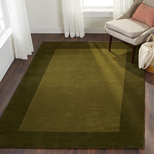 Hand Tufted Olive Geometric Wool Carpet For Living Room & Bed Room