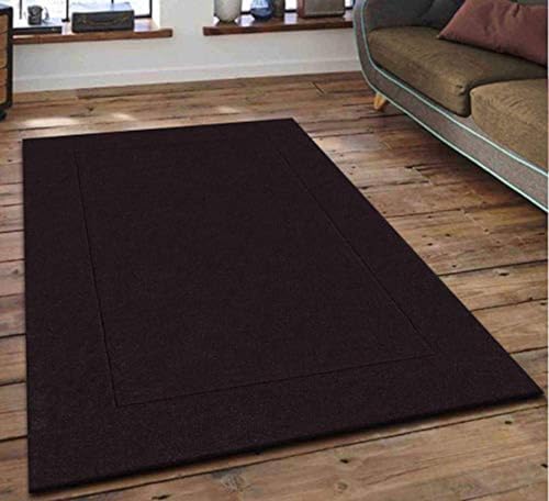 Hand Tufted Dark Brown Geometric Wool Carpet For Living Room & Bed Room