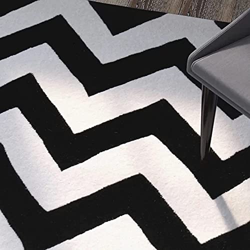 Zig Zag Black & White Hand Tufted Wool Rug For Living Room & Bed Room