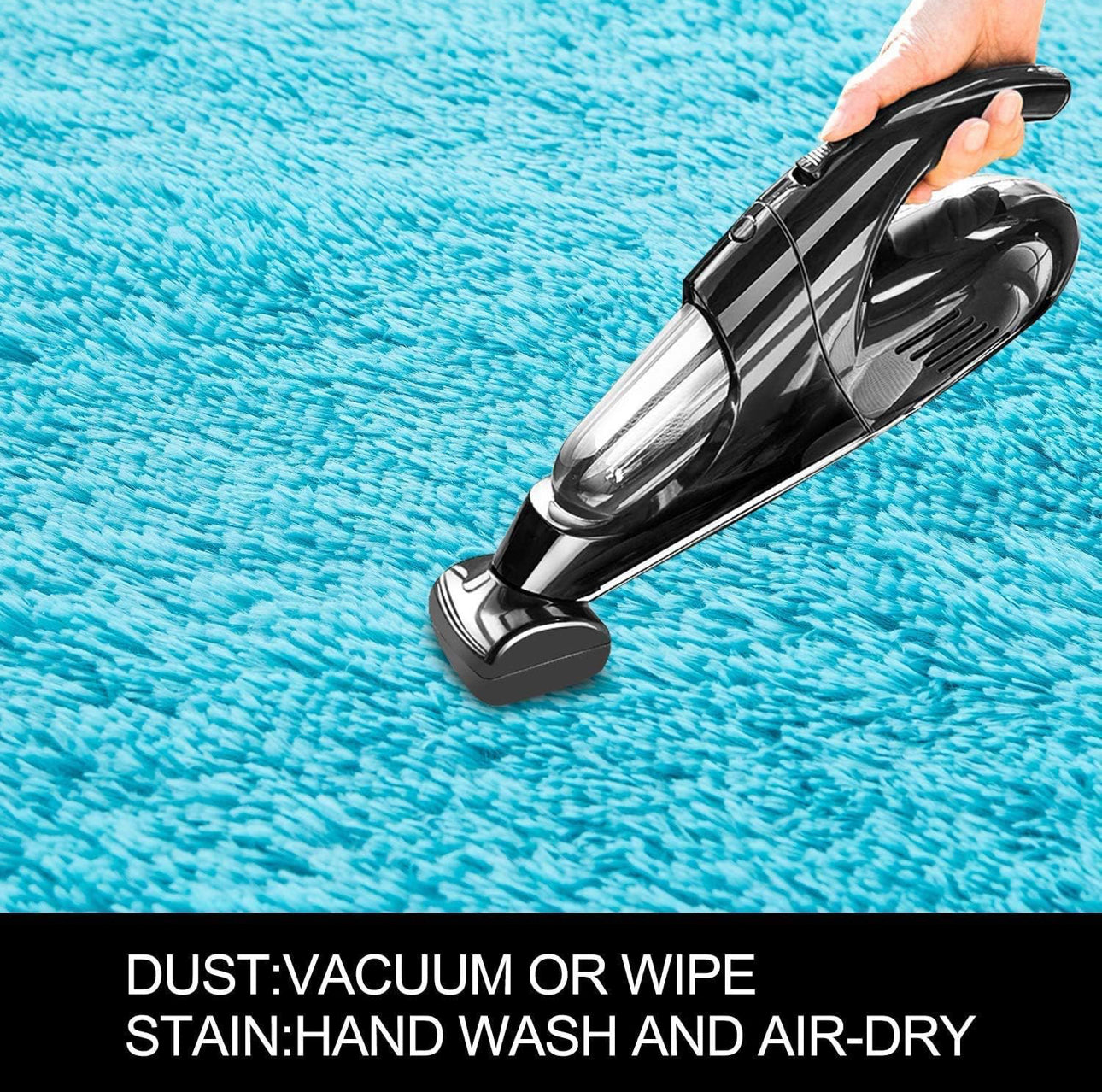 Sky Blue Handcrafted Round Solid Microfiber Plush Anti Skid Shaggy Carpet