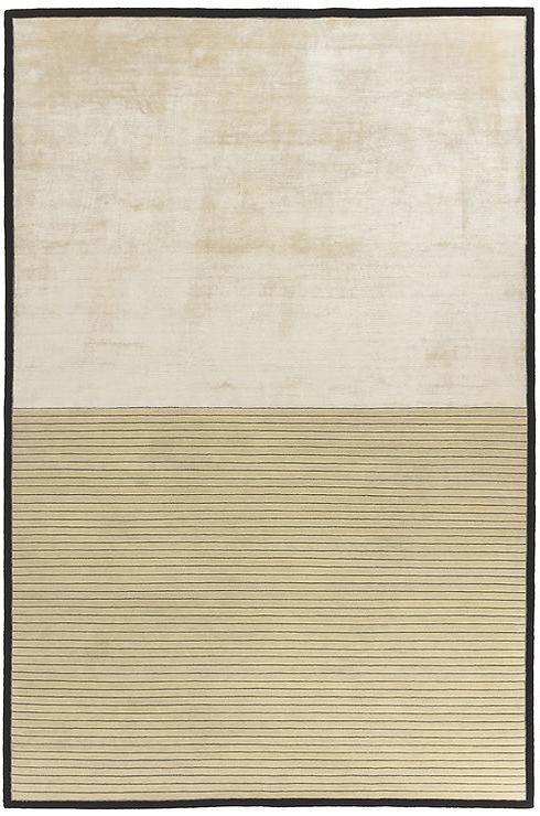 Hand Woven Beige Striped Viscose / Wool Rug