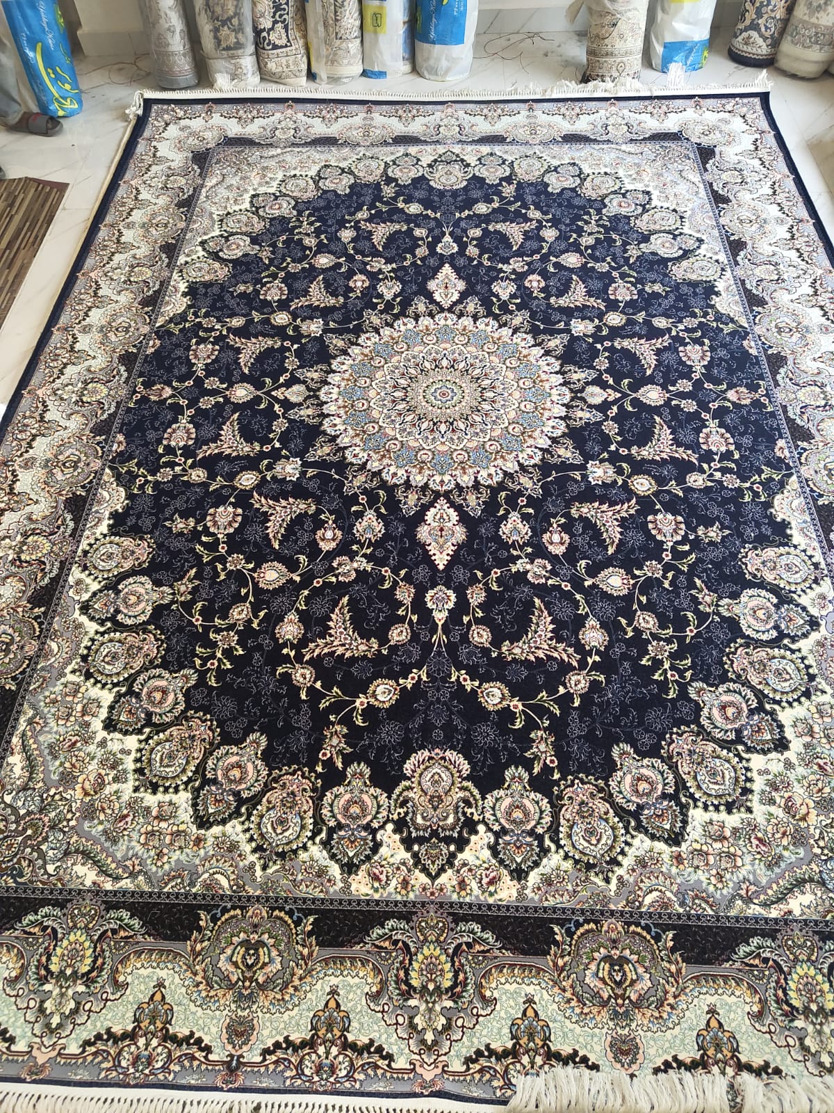 Imported Rugs Zabab White Hand knotted Natural dyed 100% Pure Silk Iranian Imported ...