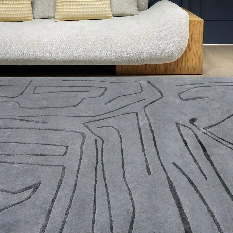 Asphalt Hand Tufted Wool Designer Carpet