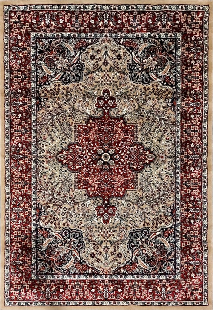 Beige & Maroon Persian Wool Traditional Anti Skid Heavy Carpet For Living Room & Bed Room
