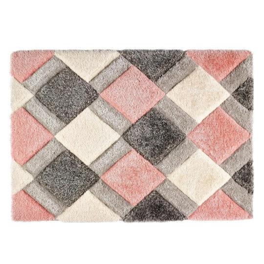 Pink & White Handcrafted Microfiber Geometric Ultra Soft Shaggy Carpet