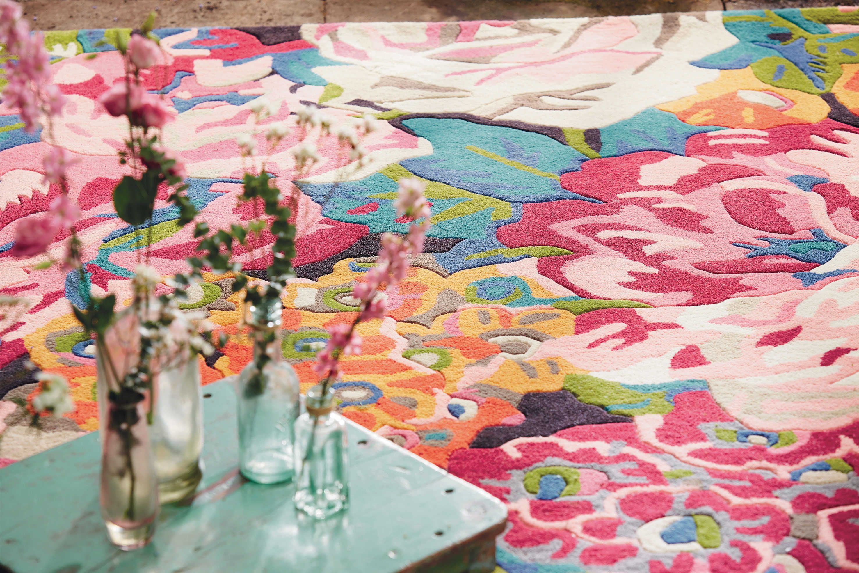 Peony Floral Multicolour Wool Hand Woven Rug