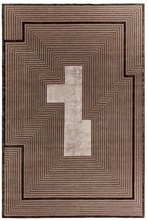 Handwoven Brown Border Wool / Viscose Rug