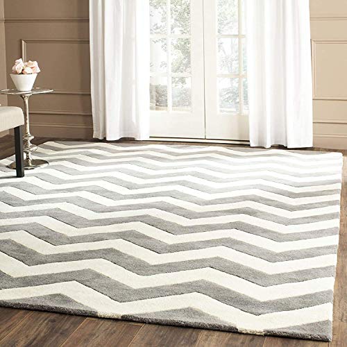 Zig Zag Grey Hand Tufted Wool Rug For Living Room & Bed Room