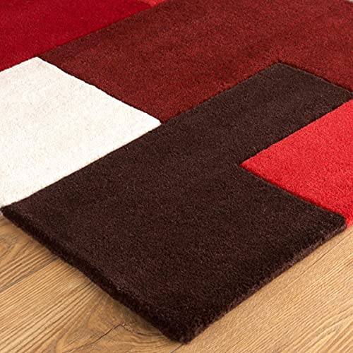 Red & Maroon Cubes Hand Tufted Wool Carpet For Living Room & Bed Room