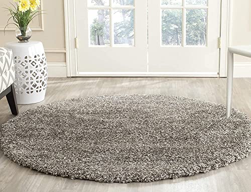 Brown & Ivory Handcrafted Round Solid Microfiber Plush Anti Skid Shaggy Carpet