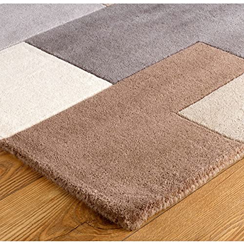 Grey & Ivory Multi Coloured Cube Hand Tufted Wool Rug