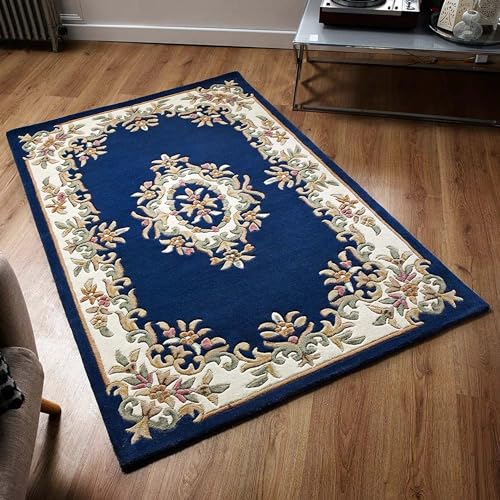 Deep Blue Persian Hand-Tufted Wool Carpet Contemporary Design for Living Room, Bedroom, and Hall