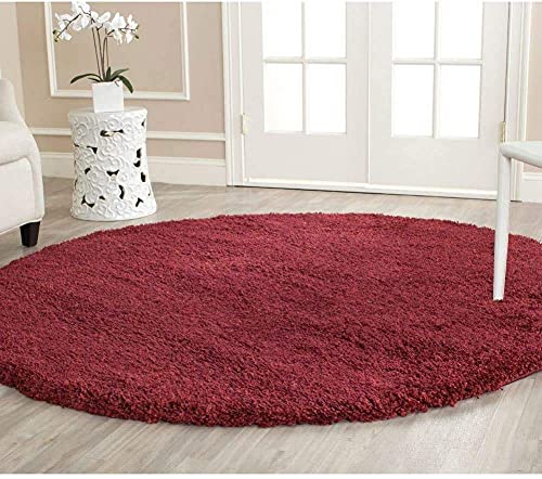 Maroon Handcrafted Round Solid Microfiber Plush Anti Skid Shaggy Carpet