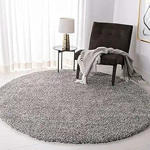 Silver Handcrafted Round Solid Microfiber Plush Anti Skid Shaggy Carpet