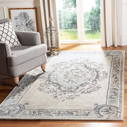 Cream & Gray Persian Hand Tufted Wool Carpet Contemporary Design for Living Room, Bedroom, and Hall